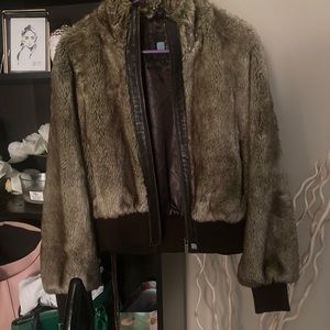 Azure leather faux fur coat